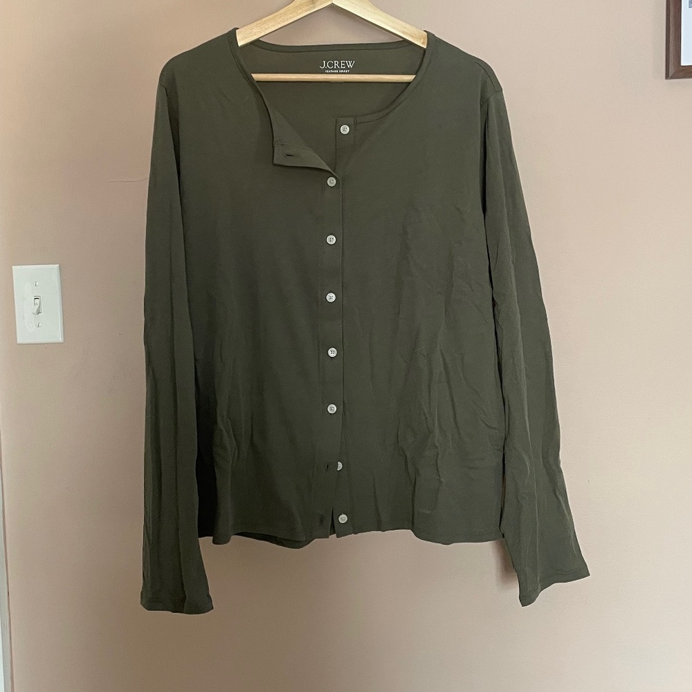 JCrew Feather Jersey Green Cardigan Long Sleeve Cotton Top 2X